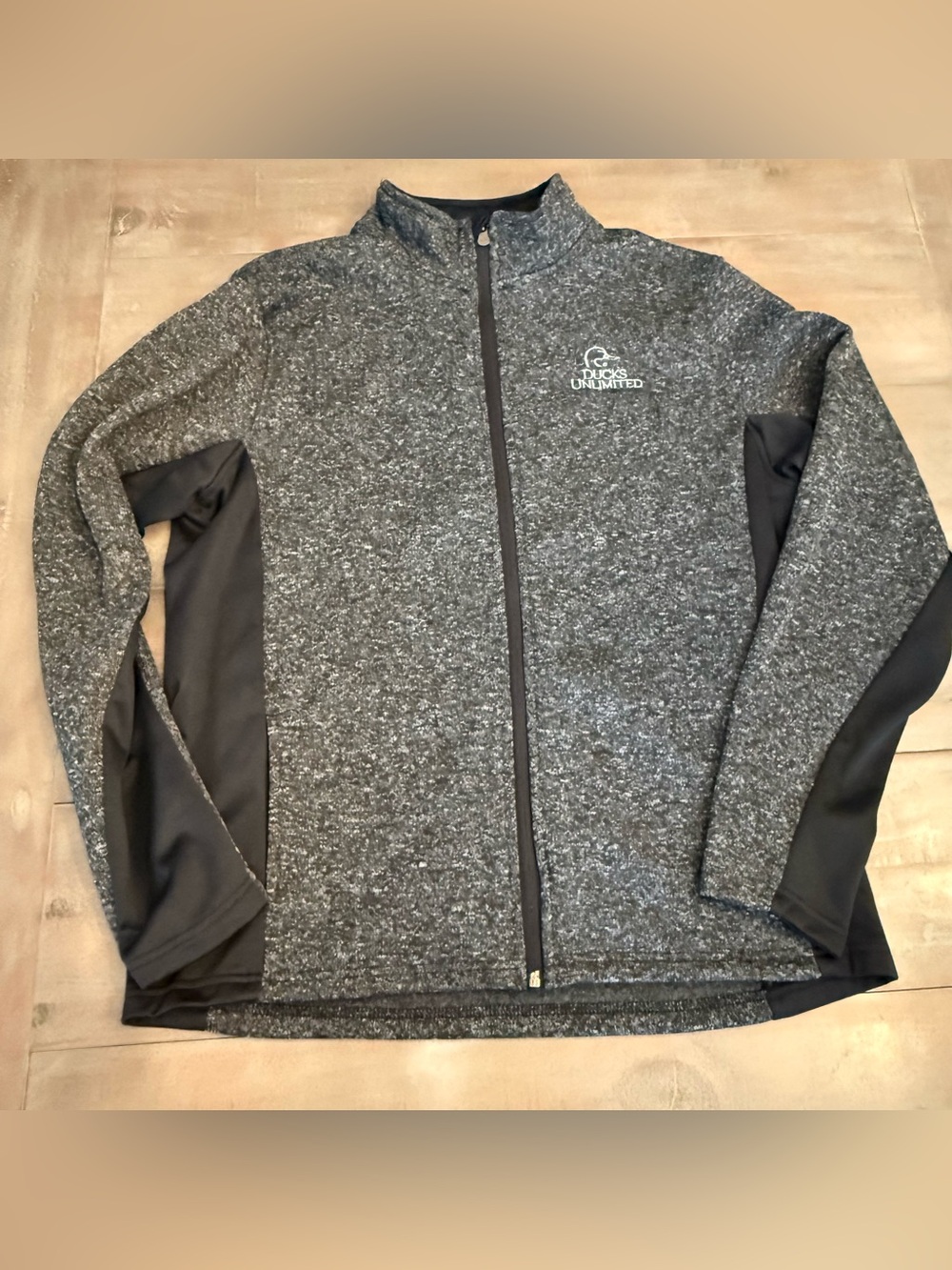 Ducks Unlimited Full Zip Fleece Sweater Jacket Men's Size L Black Heathered Gray